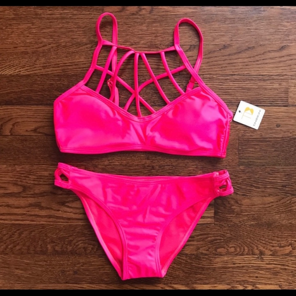 NWT Neon Pink Strappy Bikini